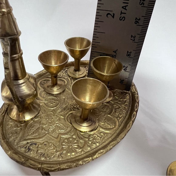 Miniature Brass 8 piece Table & 2 stools set - Picture 6 of 8